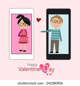 Couples of lover feeling lovely in Valentine's Day with smartphone