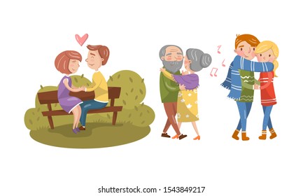 Couples of lovers men and women. Vector illustration.