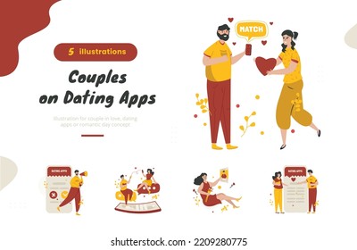 Couples on dating apps illustration bundle pack