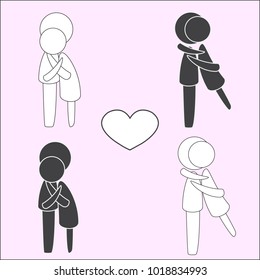 Couples on pink background. Vector set