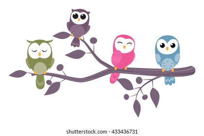 couples of owls sitting on branches