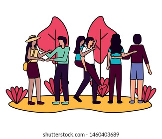 couples in the park romantic love flat design vector illustration