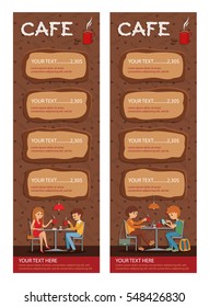 Couples of people in cafe. Vector Illustration with friends men and women sitting at tables.