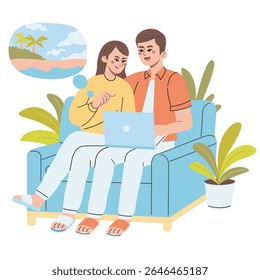 Couples plan and choose a tourist spot for a vacation