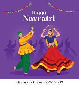 parejas jugando a garba en la ilustración vectorial del evento de Navratri 
