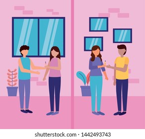 couples with pregnancy test maternity scene flat vector illustration
