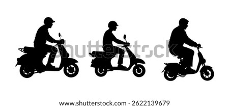 Couples Riding Various Motorized Vehicles Silhouettes, Silhouette illustration of couples riding scooters and Motorcycles and Scooters, motorcycle, scooter, rider, person, icon, symbol, graphic, trans