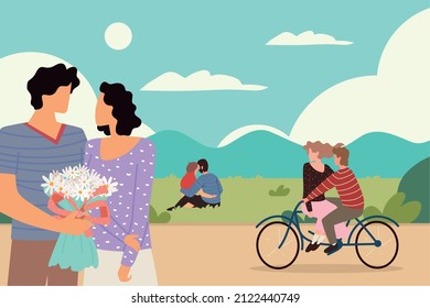 couples romantic date in the park