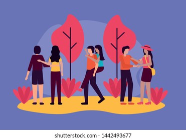 couples romantic differents activities outdoors vector illustration
