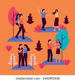 couples romantic differents activities outdoorsvector illustration