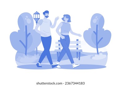 Couple's Romantic Park Walk Illustration concept on white background
