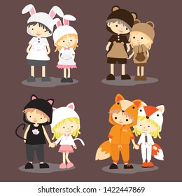 couples set costume animals,kid character wearing coustume