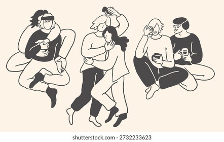 couples set in hand drawn style in vector. Elements for decoration design mail posts postcards poster print invitation