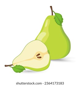 Paare Reihe von Birnen Früchten Vektor, Abbildung. Satz frischer Früchte, bunte Symbole, BirnFrüchte, ganz und auf weißem Hintergrund