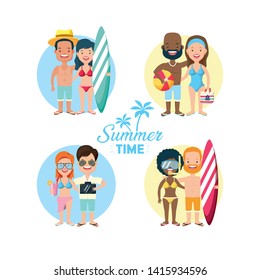 couples set people vacations summer time vector illustration