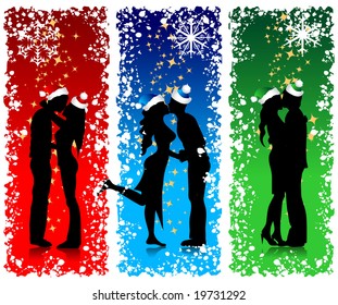 Couples silhouette, christmas background for your design