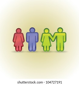 couples, singles and holding by the hands - illustration
