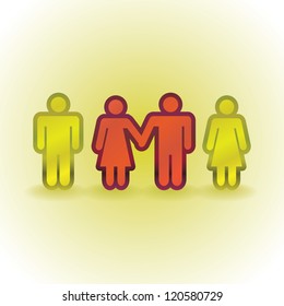 couples, singles and holding by the hands - illustration