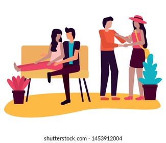 couples sitting on sofa and holding hands romantic love flat design vector illustration