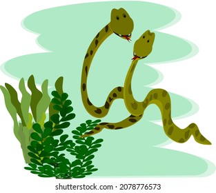 Paare, Schlangen, die auf dem Boden und im Gras zusammenrutschen und die Liebe der Tiere zeigen. Vektorgrafik