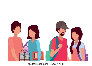 Couples of students design, Relationship love romance holiday and together theme Vector illustration