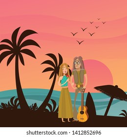 Couples take to the sea on holiday. Vector illustration