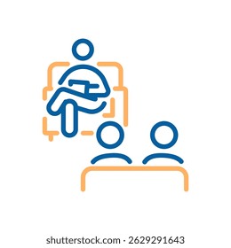 Couples therapy icon. Vector thin line illustration with editable stroke showing relationship counseling, family session and mental health support.