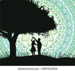 couples under tree vector art