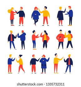 Couples walk, chat, meet. Flat style vector illustration.