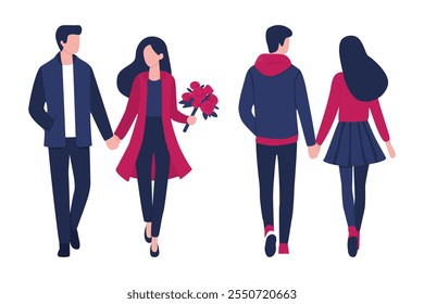 Parejas caminando juntas con flores