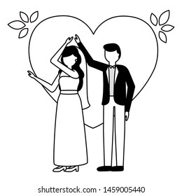 couples wedding bride and groom love heart vector illustration