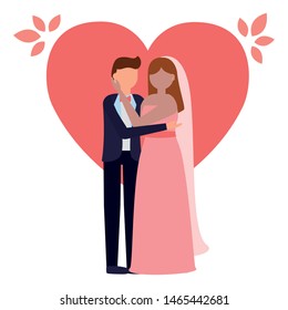couples wedding bride and groom love heart vector illustration