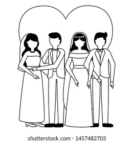 couples wedding brides and grooms vector illustration