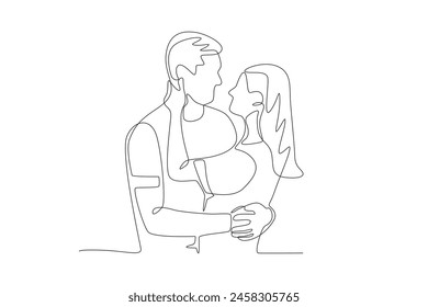 Couples who want to kiss. Dia dos namorados concept one-line drawing