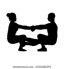 Paare trainieren Stretching Übungen zusammen Silhouette Illustration