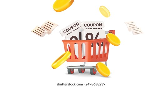 Coupon up to 50% off black rips floating in air with coin. all on blue background.gift voucher 50% discount on shopping.summer offer ends weekend holiday.Big sale and super sale coupon code discount