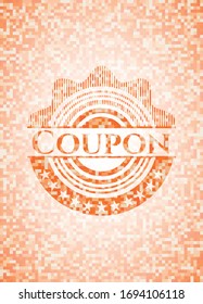 Coupon abstract emblem, orange mosaic background