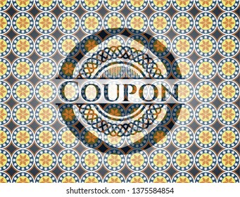 Coupon arabic badge background. Arabesque decoration.