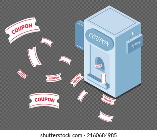 coupon booth with coupons illustration set. mobile, open, sale, market. Vector drawing. Hand drawn style.