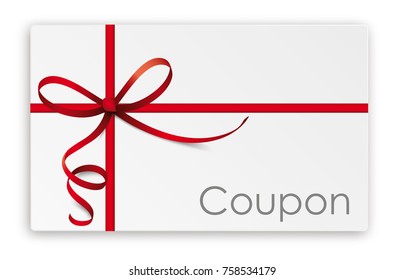 Coupon Card With Red, Thin Ribbon With Shadows On The White. Eps 10 Vector File.