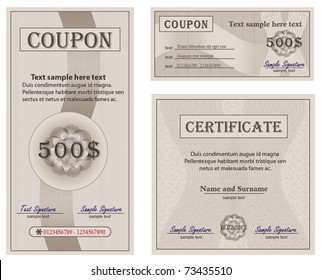 Coupon Certificate collection paper vector template