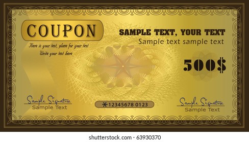 Coupon certificate gold vector template