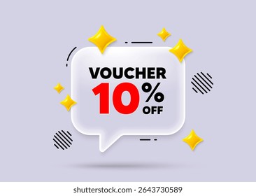 Coupon chat speech bubble. Social media concept. Voucher 10 percent off sale. Special offer coupon sign. Black friday discount symbol. 3d sparkles chat bubble. Vector