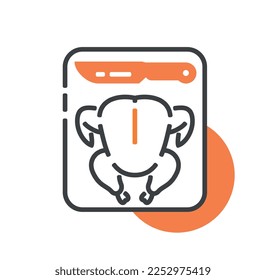 Coupon with chicken icon color. Graphic element for website, symbol of quality and control. Natural and organic fresh product. No chemicals, healthy meat. Cartoon flat vector illustration