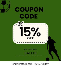 Código de cupón 15% de descuento, Cupón de fútbol, 15% de descuento en jugador de fútbol. 15% de descuento