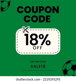 Coupon Code 18%off, Soccer Coupon, 18% off discount soccer sale. 18% percent discount
