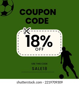 Coupon Code 18%off, Soccer Coupon, 18% off discount soccer player. 18% percent discount