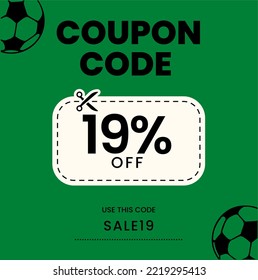 Coupon Code 19%off, Soccer Coupon, 19% off discount soccer sale. 19% percent discount
