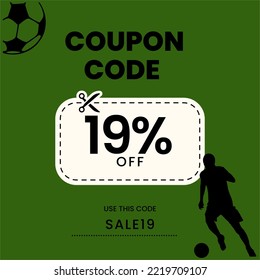 Coupon Code 19%off, Soccer Coupon, 19% off discount soccer player. 19% percent discount