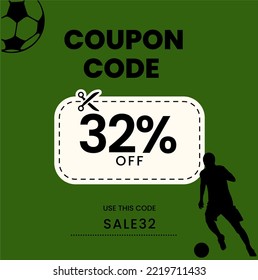 Coupon Code 32%off, Soccer Coupon, 32% off discount soccer player. 32% percent discount